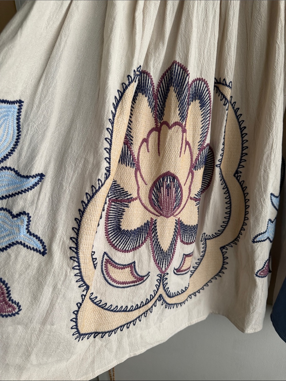 Umgee Cream Tunic Dress with Blue Floral Embroidery - Picture 5 of 14